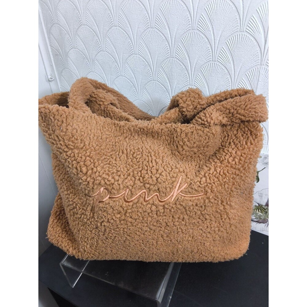 Victoria's Secret Fur Bag PINK Logo Plush Fleece Sherpa Plush Teddy Bag